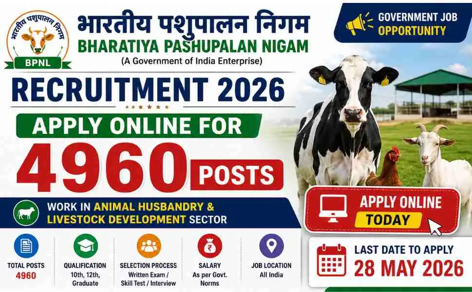 Bharatiya Pashupalan Nigam Recruitment 2026 Apply Online for 4960 Posts